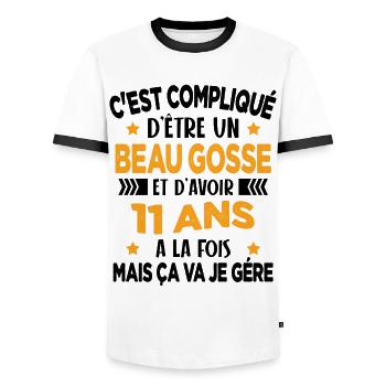 Compliqué d'être un Beau Gosse et D'avoir 11 Ans - T-shirt contrasté Homme - blanc/noir - Devant - AI Model Female 172 light (172cm) & AI Model Male 178 dark (178cm)
