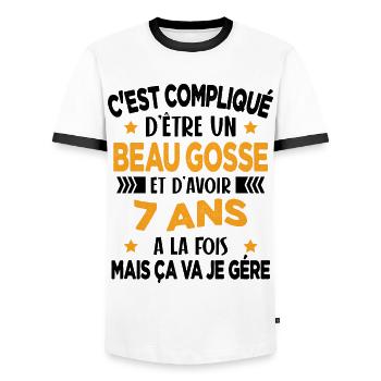 Compliqué d'être un Beau Gosse et D'avoir 7 Ans - T-shirt contrasté Homme - blanc/noir - Devant - AI Model Female 172 light (172cm) & AI Model Male 178 dark (178cm)
