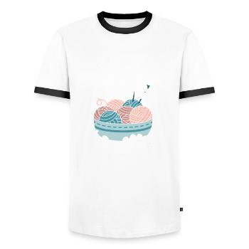 Knitting Fabric Knitting Yarn Knitting Gift - Men's Ringer Shirt - white/black - Front - AI Model Female 172 light (172cm) & AI Model Male 178 dark (178cm)