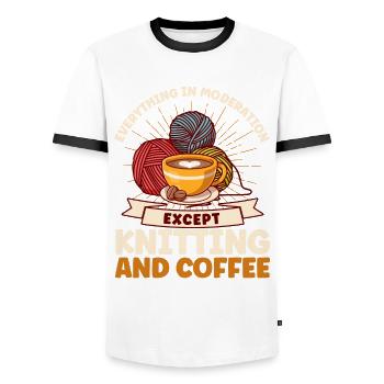 Knitting Yarn Knitting Knitting Fabric Gift - Men's Ringer Shirt - white/black - Front - AI Model Female 172 light (172cm) & AI Model Male 178 dark (178cm)