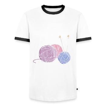 Yarn Knitting Knitting Knitting Lovers Gift - Men's Ringer Shirt - white/black - Front - AI Model Female 172 light (172cm) & AI Model Male 178 dark (178cm)