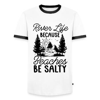 Rafting River Life Because Beaches Paddling Kayak - Men's Ringer Shirt - white/black - Front - AI Model Female 172 light (172cm) & AI Model Male 178 dark (178cm)