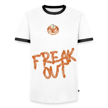 Horror Halloween Jetzt Panik Gruselig - Männer Kontrast-T-Shirt - Weiß/Schwarz - Vorne - AI Model Female 172 light (172cm) & AI Model Male 178 dark (178cm)