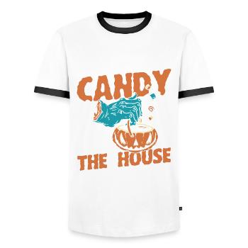Horror Halloween Holt Bonbons raus Gruselig - Männer Kontrast-T-Shirt - Weiß/Schwarz - Vorne - AI Model Female 172 light (172cm) & AI Model Male 178 dark (178cm)