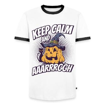 Horror Halloween Ruhig bleiben Gruselig - Männer Kontrast-T-Shirt - Weiß/Schwarz - Vorne - AI Model Female 172 light (172cm) & AI Model Male 178 dark (178cm)