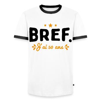 Bref J'Ai 50 Ans Cadeau - T-shirt contrasté Homme - blanc/noir - Devant - AI Model Female 172 light (172cm) & AI Model Male 178 dark (178cm)