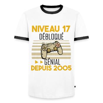 niveau 17 débloqué génial depuis 2005 - T-shirt contrasté Homme - blanc/noir - Devant - AI Model Female 172 light (172cm) & AI Model Male 178 dark (178cm)