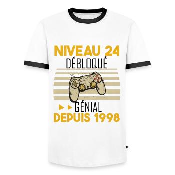 niveau 24 débloqué génial depuis 1998 - T-shirt contrasté Homme - blanc/noir - Devant - AI Model Female 172 light (172cm) & AI Model Male 178 dark (178cm)