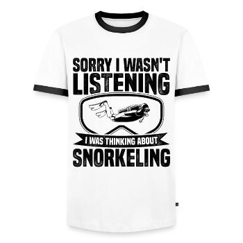 Sorry Wasnt Listening I Was Thinking About Snorkel - Männer Kontrast-T-Shirt - Weiß/Schwarz - Vorne - AI Model Female 172 light (172cm) & AI Model Male 178 dark (178cm)
