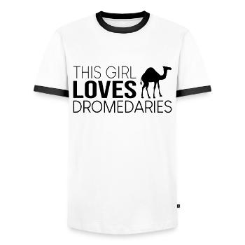 This girl loves dromedaries - Men's Ringer Shirt - white/black - Front - AI Model Female 172 light (172cm) & AI Model Male 178 dark (178cm)