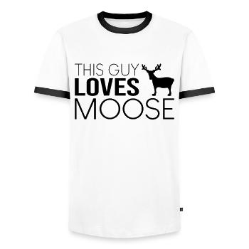 This guy likes moose - Men's Ringer Shirt - white/black - Front - AI Model Female 172 light (172cm) & AI Model Male 178 dark (178cm)