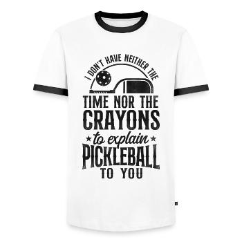 Pickleball je n’ai ni l’un ni l’autre - T-shirt contrasté Homme - blanc/noir - Devant - AI Model Female 172 light (172cm) & AI Model Male 178 dark (178cm)