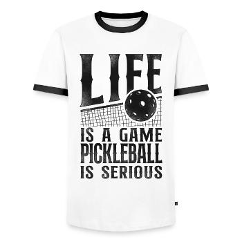 Pickleball Life Is A Game - Männer Kontrast-T-Shirt - Weiß/Schwarz - Vorne - AI Model Female 172 light (172cm) & AI Model Male 178 dark (178cm)