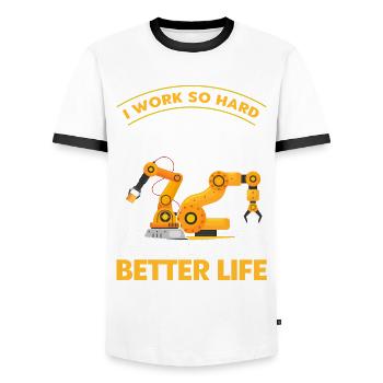 Robotic Robot Robotics Engineer Gift - Men's Ringer Shirt - white/black - Front - AI Model Female 172 light (172cm) & AI Model Male 178 dark (178cm)