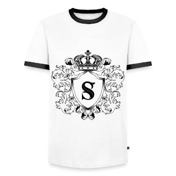 S letter coat of arms - Men's Ringer Shirt - white/black - Front - AI Model Female 172 light (172cm) & AI Model Male 178 dark (178cm)