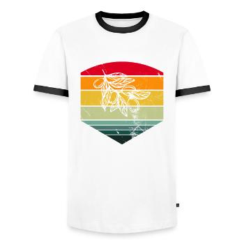 Olive food oil Retro Vegetarian Gift idea - Men's Ringer Shirt - white/black - Front - AI Model Female 172 light (172cm) & AI Model Male 178 dark (178cm)