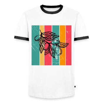 Olive food oil Retro Vegetarian Gift idea - Men's Ringer Shirt - white/black - Front - AI Model Female 172 light (172cm) & AI Model Male 178 dark (178cm)