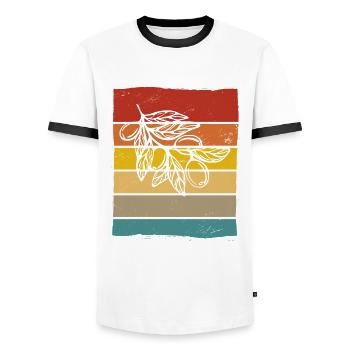 Olive food oil Retro Vegetarian Gift idea - Men's Ringer Shirt - white/black - Front - AI Model Female 172 light (172cm) & AI Model Male 178 dark (178cm)