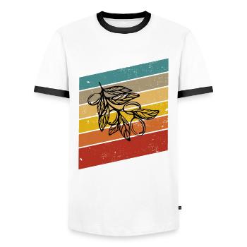 Olive food oil Retro Vegetarian Gift idea - Men's Ringer Shirt - white/black - Front - AI Model Female 172 light (172cm) & AI Model Male 178 dark (178cm)