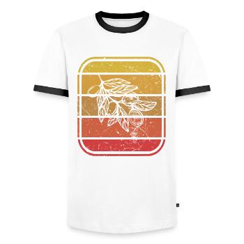 Olive food oil Retro Vegetarian Gift idea - Men's Ringer Shirt - white/black - Front - AI Model Female 172 light (172cm) & AI Model Male 178 dark (178cm)