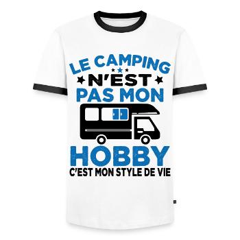 J'aime Camping C'est Mon Style De Vie Camping Car - T-shirt contrasté Homme - blanc/noir - Devant - AI Model Female 172 light (172cm) & AI Model Male 178 dark (178cm)