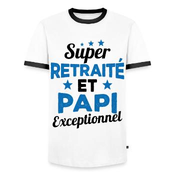 Super Retraité et Papi Exceptionnel Humour Cadeau - T-shirt contrasté Homme - blanc/noir - Devant - AI Model Female 172 light (172cm) & AI Model Male 178 dark (178cm)