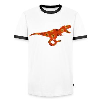 Dinosaur T-Rex Tyrannosaurus Rex Halloween - Men's Ringer Shirt - white/black - Front - AI Model Female 172 light (172cm) & AI Model Male 178 dark (178cm)