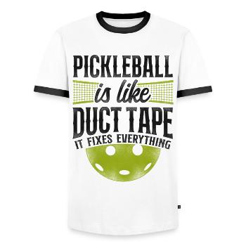 Pickleball Pickleball Is Like Duct - Men's Ringer Shirt - white/black - Front - AI Model Female 172 light (172cm) & AI Model Male 178 dark (178cm)