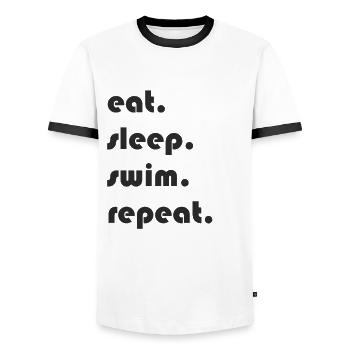 Schwimmen - eat. sleep. swim. repeat. - Männer Kontrast-T-Shirt - Weiß/Schwarz - Vorne - AI Model Female 172 light (172cm) & AI Model Male 178 dark (178cm)