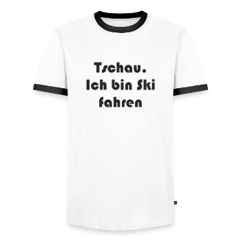 Ski - Tschau Ich bin Ski fahren - Männer Kontrast-T-Shirt - Weiß/Schwarz - Vorne - AI Model Female 172 light (172cm) & AI Model Male 178 dark (178cm)