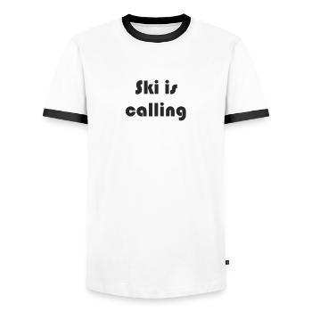 Ski - Ski is calling - Men's Ringer Shirt - white/black - Front - AI Model Female 172 light (172cm) & AI Model Male 178 dark (178cm)