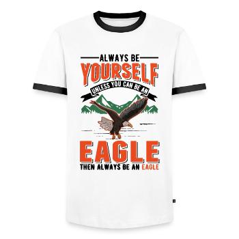 Golden Eagle Falconer Eagle Breeding Eagle - Men's Ringer Shirt - white/black - Front - AI Model Female 172 light (172cm) & AI Model Male 178 dark (178cm)