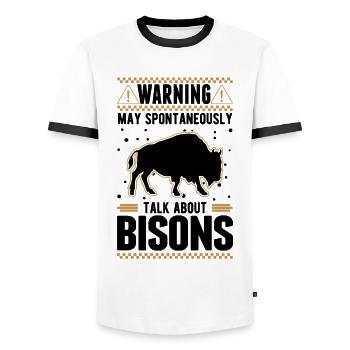 Warning Buffalo Bison Water Buffalo - Men's Ringer Shirt - white/black - Front - AI Model Female 172 light (172cm) & AI Model Male 178 dark (178cm)