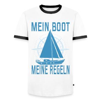 Segeln Segelboot Segler Käpten Segelschein Käpt'n - Männer Kontrast-T-Shirt - Weiß/Schwarz - Vorne - AI Model Female 172 light (172cm) & AI Model Male 178 dark (178cm)