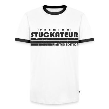 Stuckateur Limited Edition Stuckateurmeister - Männer Kontrast-T-Shirt - Weiß/Schwarz - Vorne - AI Model Female 172 light (172cm) & AI Model Male 178 dark (178cm)