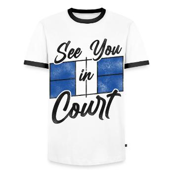 Pickleball Pun Rendez-vous au tribunal - T-shirt contrasté Homme - blanc/noir - Devant - AI Model Female 172 light (172cm) & AI Model Male 178 dark (178cm)