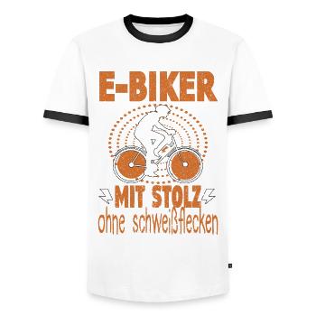 Elektrofahrrad Pedelec EBike E-Bike Hilfsmotor - Männer Kontrast-T-Shirt - Weiß/Schwarz - Vorne - AI Model Female 172 light (172cm) & AI Model Male 178 dark (178cm)