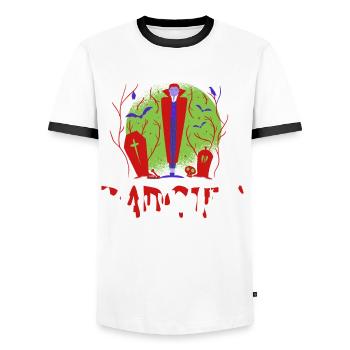 Horror Halloween Dadcula Gruselig - Männer Kontrast-T-Shirt - Weiß/Schwarz - Vorne - AI Model Female 172 light (172cm) & AI Model Male 178 dark (178cm)