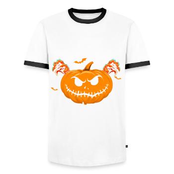 Horror Halloween Treat Me Pumpkin Gruselig - Männer Kontrast-T-Shirt - Weiß/Schwarz - Vorne - AI Model Female 172 light (172cm) & AI Model Male 178 dark (178cm)