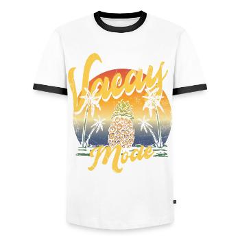 Vacay-modus pineapple pine design For beach - Men's Ringer Shirt - white/black - Front - AI Model Female 172 light (172cm) & AI Model Male 178 dark (178cm)