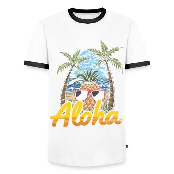 Aloha Pineapple And Pine Tree Design For The Beach - Men's Ringer Shirt - white/black - Front - AI Model Female 172 light (172cm) & AI Model Male 178 dark (178cm)
