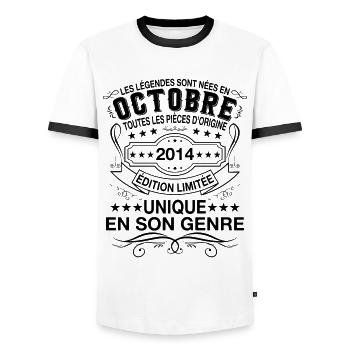 Les légendes sont nées en Octobre 2014 Cadeau - T-shirt contrasté Homme - blanc/noir - Devant - AI Model Female 172 light (172cm) & AI Model Male 178 dark (178cm)
