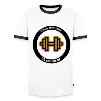 Fitness Motivation Dumbbell - Men's Ringer Shirt - white/black - Front - AI Model Female 172 light (172cm) & AI Model Male 178 dark (178cm)