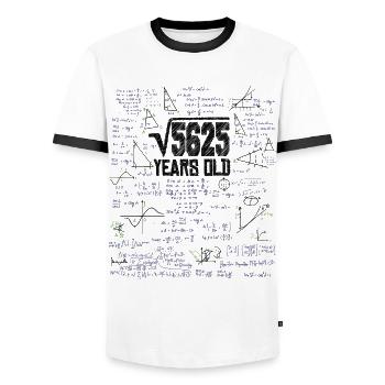 Square Root of 5625 Math Nerd 75th Birthday - Men's Ringer Shirt - white/black - Front - AI Model Female 172 light (172cm) & AI Model Male 178 dark (178cm)
