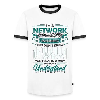 Solve Problems It-support Network Administrator - Men's Ringer Shirt - white/black - Front - AI Model Female 172 light (172cm) & AI Model Male 178 dark (178cm)
