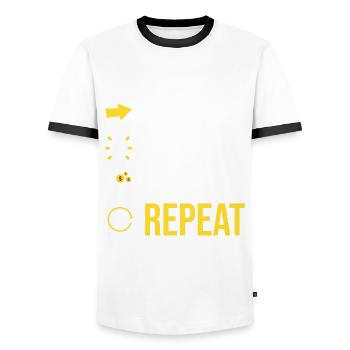 start - invest - earn - repeat - Men's Ringer Shirt - white/black - Front - AI Model Female 172 light (172cm) & AI Model Male 178 dark (178cm)