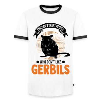 Gerbil Gift Racing Rat Germesau - Men's Ringer Shirt - white/black - Front - AI Model Female 172 light (172cm) & AI Model Male 178 dark (178cm)