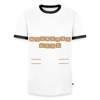 Anniversaire 42 ans, idée cadeau date de naissance - T-shirt contrasté Homme - blanc/noir - Devant - AI Model Female 172 light (172cm) & AI Model Male 178 dark (178cm)