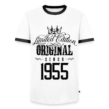 Édition limitée 1955 - T-shirt contrasté Homme - blanc/noir - Devant - AI Model Female 172 light (172cm) & AI Model Male 178 dark (178cm)