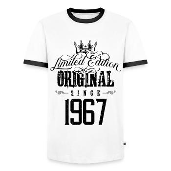 1967 limited edition - Männer Kontrast-T-Shirt - Weiß/Schwarz - Vorne - AI Model Female 172 light (172cm) & AI Model Male 178 dark (178cm)